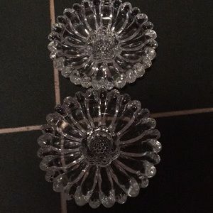 Jeanette Glass Sunflower Taper Holder Pair Candlesticks